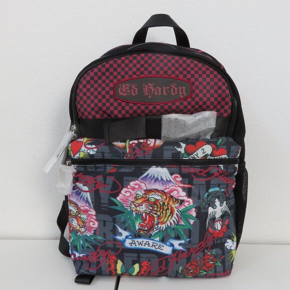 Ed Hardy Handbags - Ed Hardy Black/Red/Multi Color Hardy Theme Backpack